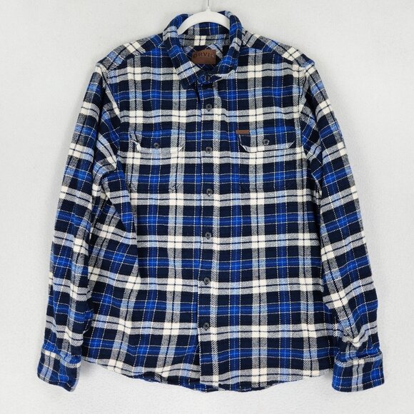 Orvis Shirt Mens Large Blue Tartan Plaid Jacket Shacket Heavy Flannel Button Up - Picture 1 of 13